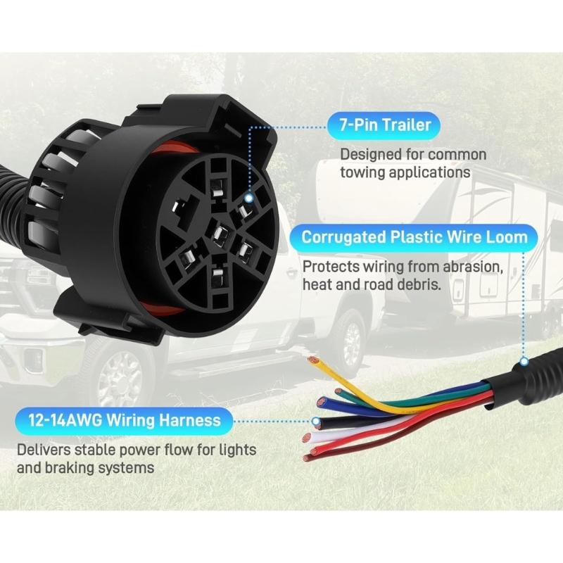7 Way & 4 Flat Trailer Tow Hitch Wiring Plugs Receptacle Assembly with Mounting Bracket for USCAR Socket