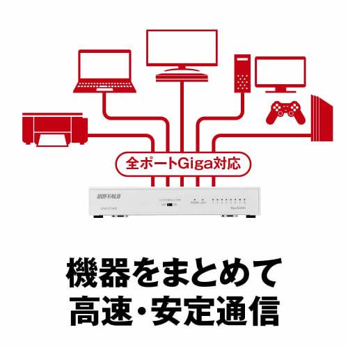 BUFFALO Giga Compatible Metal Housing Built-in Power Supply 8 Ports LSW6-GT-8NS/WH White Switching Hub Magnetic Wall Mounting Compatible