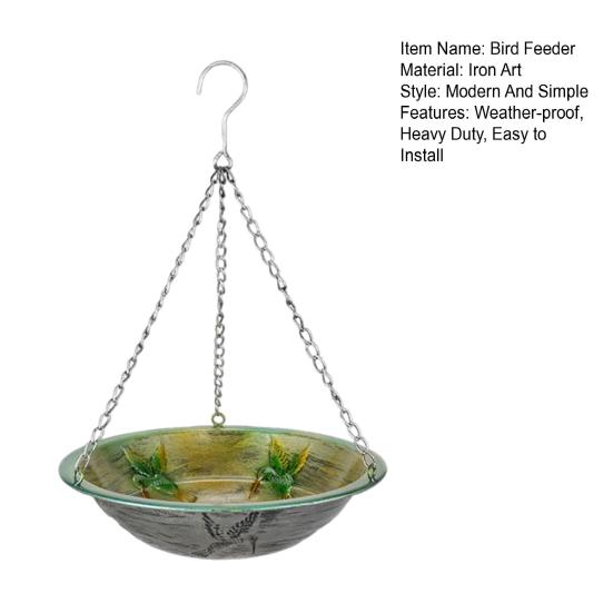Hanging Metal Bird Feeder Weather-proof Outdoor Garden Patio Yard Hanging Bird Bath Watering Bowl Feeding Device with Detachable Chain