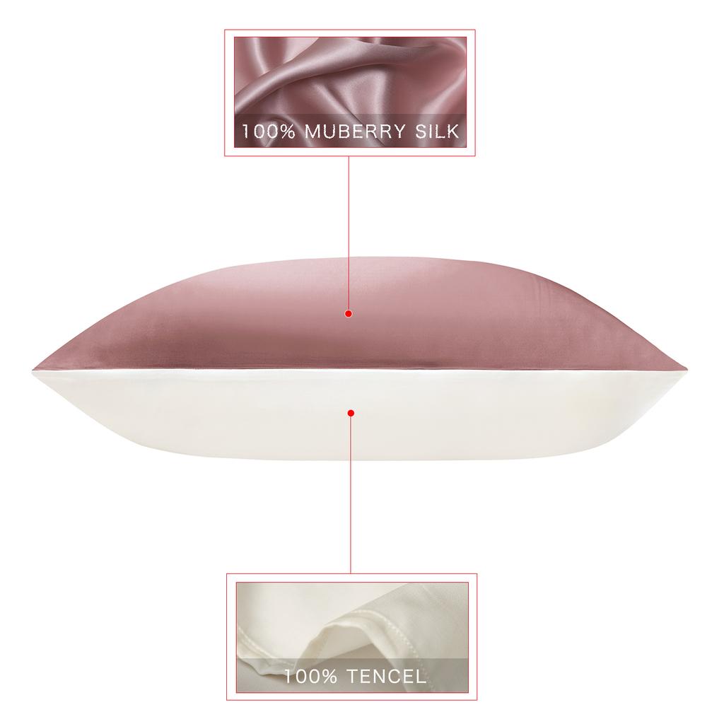 100% Natural Mulberry Silk Pillowcase designed for Hair and Skin - Front in Pure Silk and Back in Breathable Lyocell Fiber 1 Pack