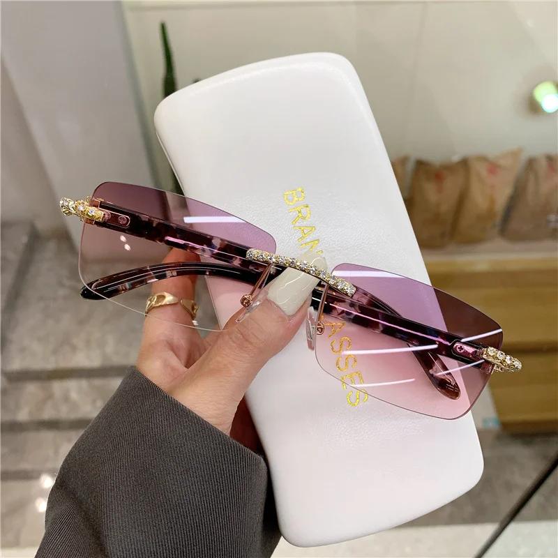 Rimless Vintage Sunglasses for Women Men Diamond Luxury Brand Designer Sun Glasses Retro Eyewear  UV400