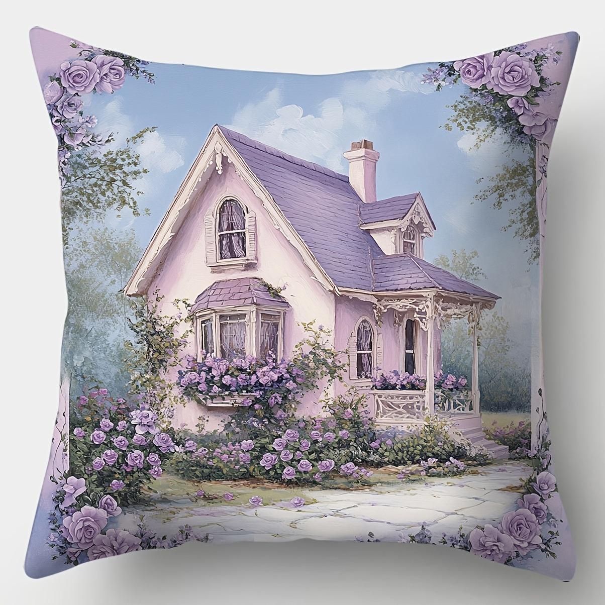 

Purple Rose-Printed Cushion Covers ,Sofa bedroom cushion cover, single-sided printing, without pillow core 16x16in 40x40cm