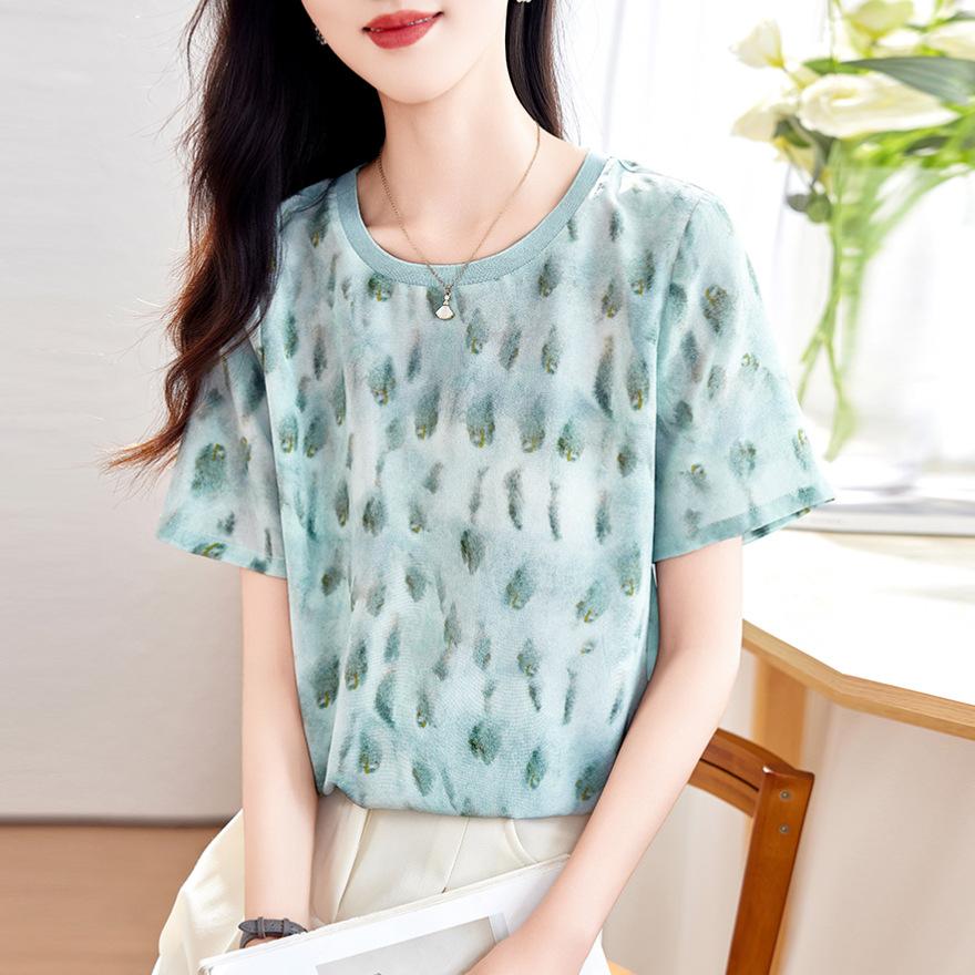 Medium Silk Top Women's Summer New Loose Large Size Belly Covering Meat Mulberry Silk T-shirt