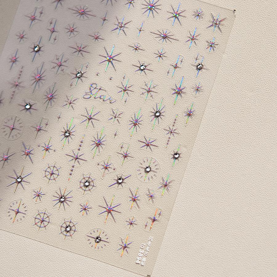 Gold Silver Love Star Moon Geometric Lines Necklace Stamping Retro Soft Self Adhesive Nail Art Sticker Manicure Decal