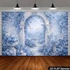 2D Dreamy Blue Floral Garden Backdrop, Watercolor Archway Party Banner