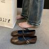 French with Skirt Mary Jane Shoes Women's Shoes 2025 Spring and Autumn New Korean Version Flat-bottomed Doudou Shoes Silver Small Leather Shoes