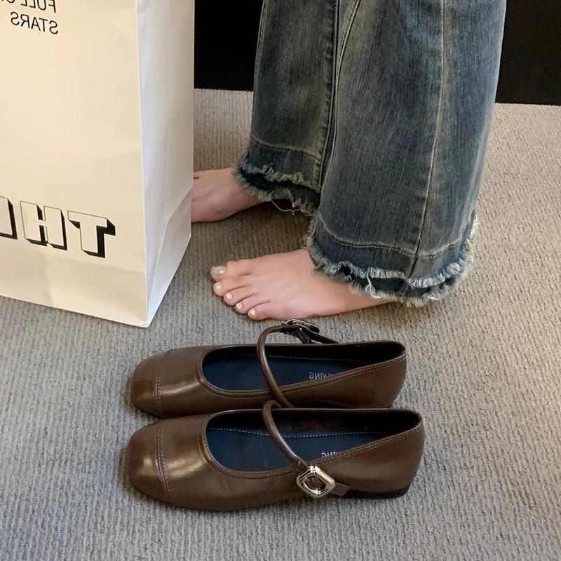French with Skirt Mary Jane Shoes Women's Shoes 2025 Spring and Autumn New Korean Version Flat-bottomed Doudou Shoes Silver Small Leather Shoes