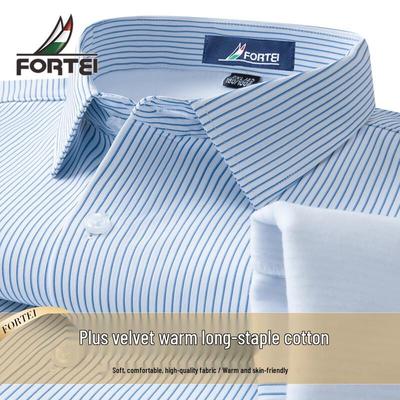 Futing Men's Thermal Fleece-lined Pinstripe Long-Sleeve Shirt