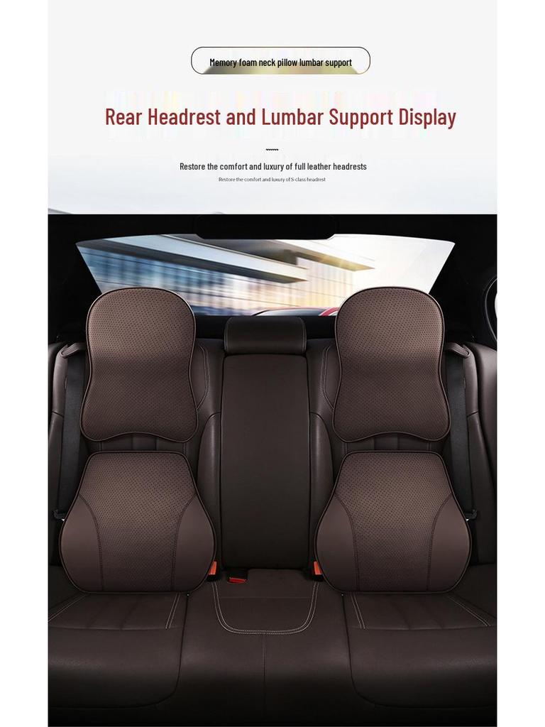 Celoroční polštář pod hlavu a bederní opěrka do auta z paměťové pěny s nappa kůží