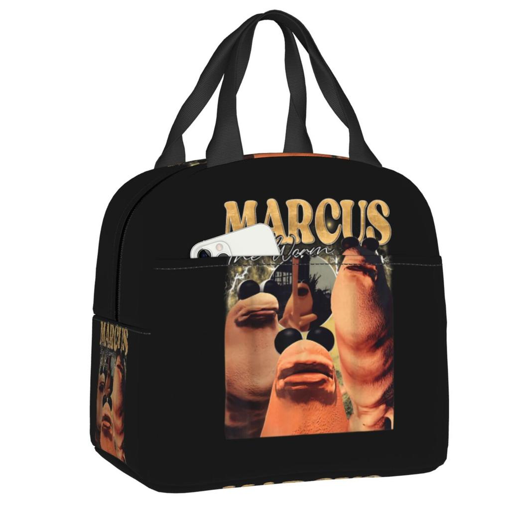Custom Marcus The Worm Robert Help Funny Meme Resuable Lunch Boxes for Women Waterproof Cooler Thermal Food Insulated Lunch Bag