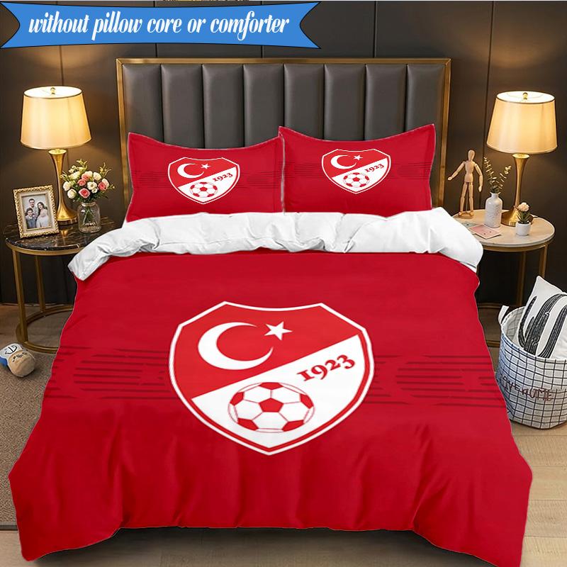 3PCS Turkish Football Emblem Bedding Set 2D Printing (Includes 1 Duvet Cover + 2 Pillowcases Coreless), Bedroom decor,Fan gift