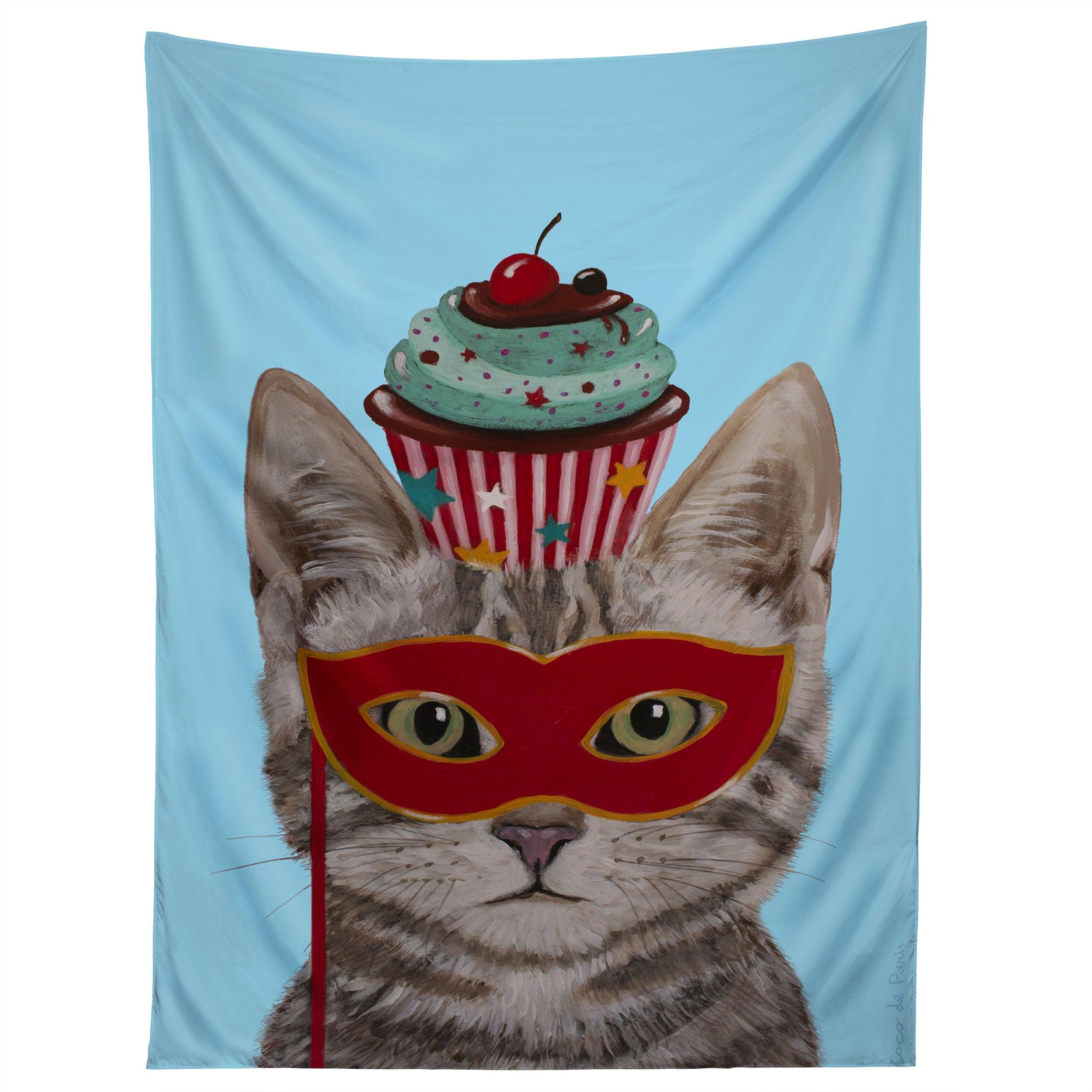 CAT WITH CUPCAKE tapestry 75x100