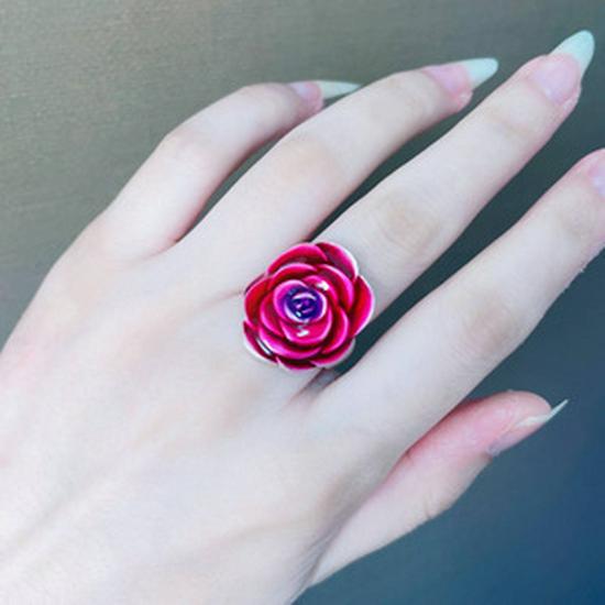 Handcrafted Single-Minded Ethnic Red Rose Bracelet, 999 Sterling Silver, Elegant Valentine’s Gift