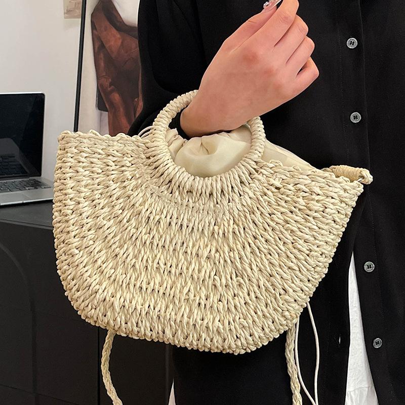 Fashion New Beach Vacation Style Portable Vegetable Basket Straw Woven Bag Mori Simple Small Fresh Versatile Messenger Bag Women
