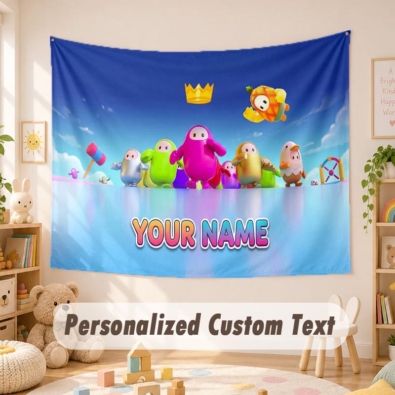 Custom Name Text Tapestry,Fall Guys Boho Wall Hanging, Decorative Backdrop Tapestry For Room