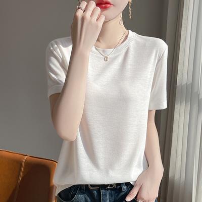 T-shirt a maniche corte da donna Girocollo Monocolore Estiva Nuova Maglia di base Top a maniche a metà larghe e sottile