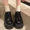 Retro Versatile Black Platform-soled Lace-up Leather Shoes for Women's Autumn New Models, Small People Increase In Height
