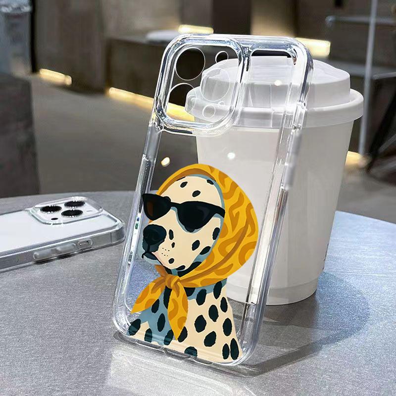 

Phone Case For iPhone 17 16 15 14 13 12 11 ProMax XS XR X 7 8 Plus 16E 17E Cartoon Dalmatian Wearing Fashion Glasses Scarf Cover iPhone 12 mini