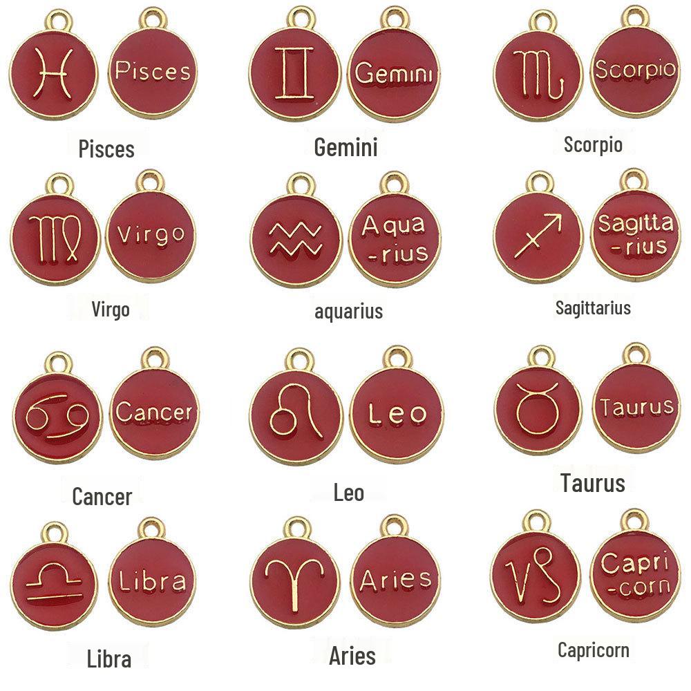 Double-Sided Oil Drop Pendant Jewelry: Zodiac Bracelet, Necklace, Earrings DIY Accessories