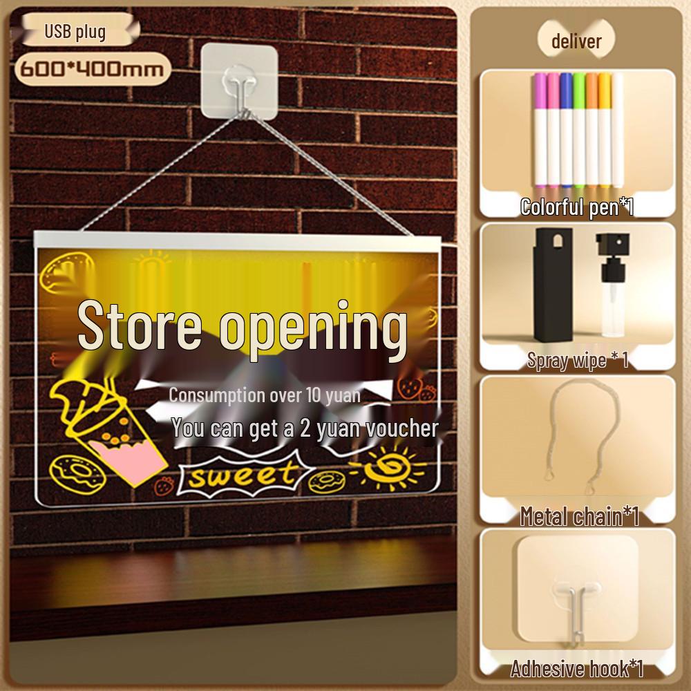 Erasable Fluorescent Acrylic Desktop Blackboard with Light