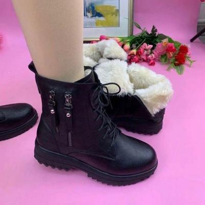 Martin Stiefel dicke Sohle neue Herbst- und Winter-Weichleder Samt Mittelhoher Absatz Kurze Stiefel Verdickt Warm Baumwolle Stiefel