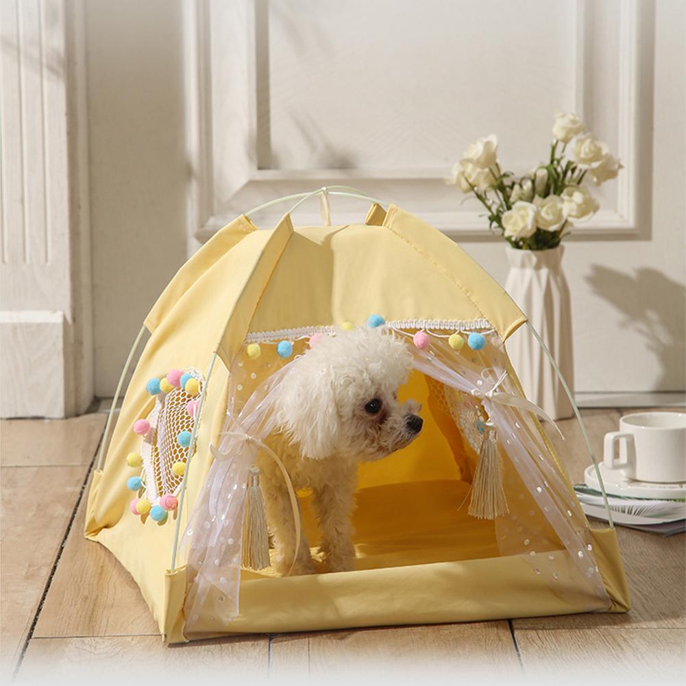 Pet Princess Style Tent With Breathable Windows Door Detachable Washable Kennel Shelter House For Dogs Cats