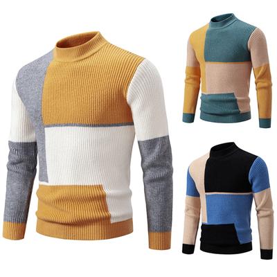 Winter Men's Half High Collar Contrasting Pullover Sweater Knit Casual Top