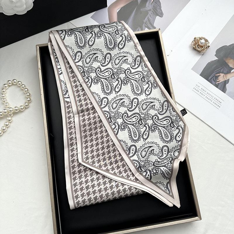 Double-sided Long Strip Small Silk Scarf Women's Professional Wear Spring and Summer New Decorative Small Scarf Tied Hair Band Streamer