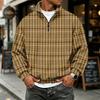 Men's Flannel Long Sleeve Sweatshirt with 1/4 Zip and Plaid Print for Casual Wear