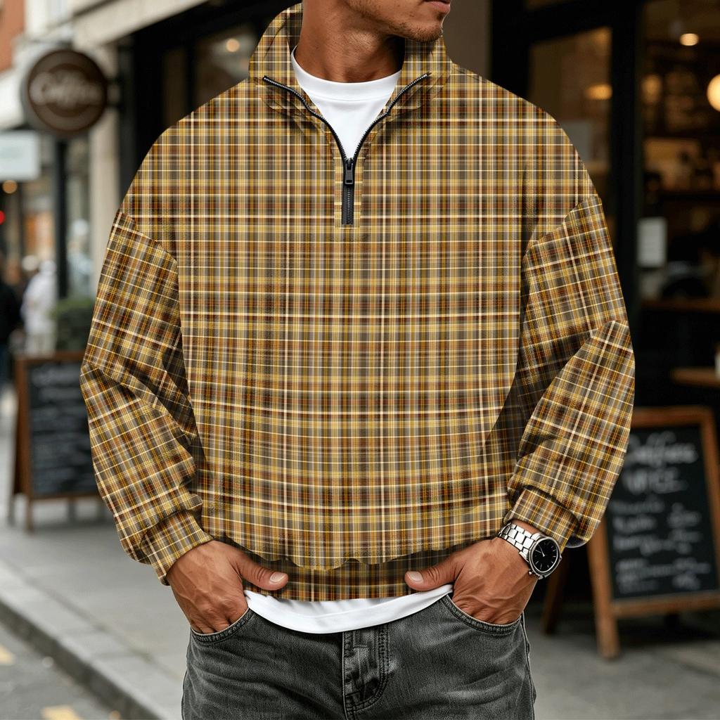 Men's Flannel Long Sleeve Sweatshirt with 1/4 Zip and Plaid Print for Casual Wear