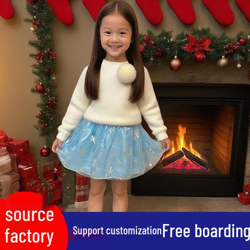 Festive Girls' Princess Dress - Trendy Christmas Performance Costume Skirt