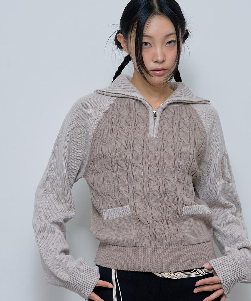 FANCY CLUB Mini Pocket Knit Half Zip (Brown)_F24Zb053