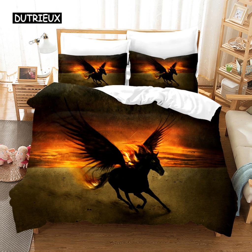 

Розовый пододеяльник с изображением единорога и лошадей, комплект постельного белья Dream Flying Horse для детей, пододеяльник с изображением мультяшных животных для украшения спальни EU single(135x200cm)