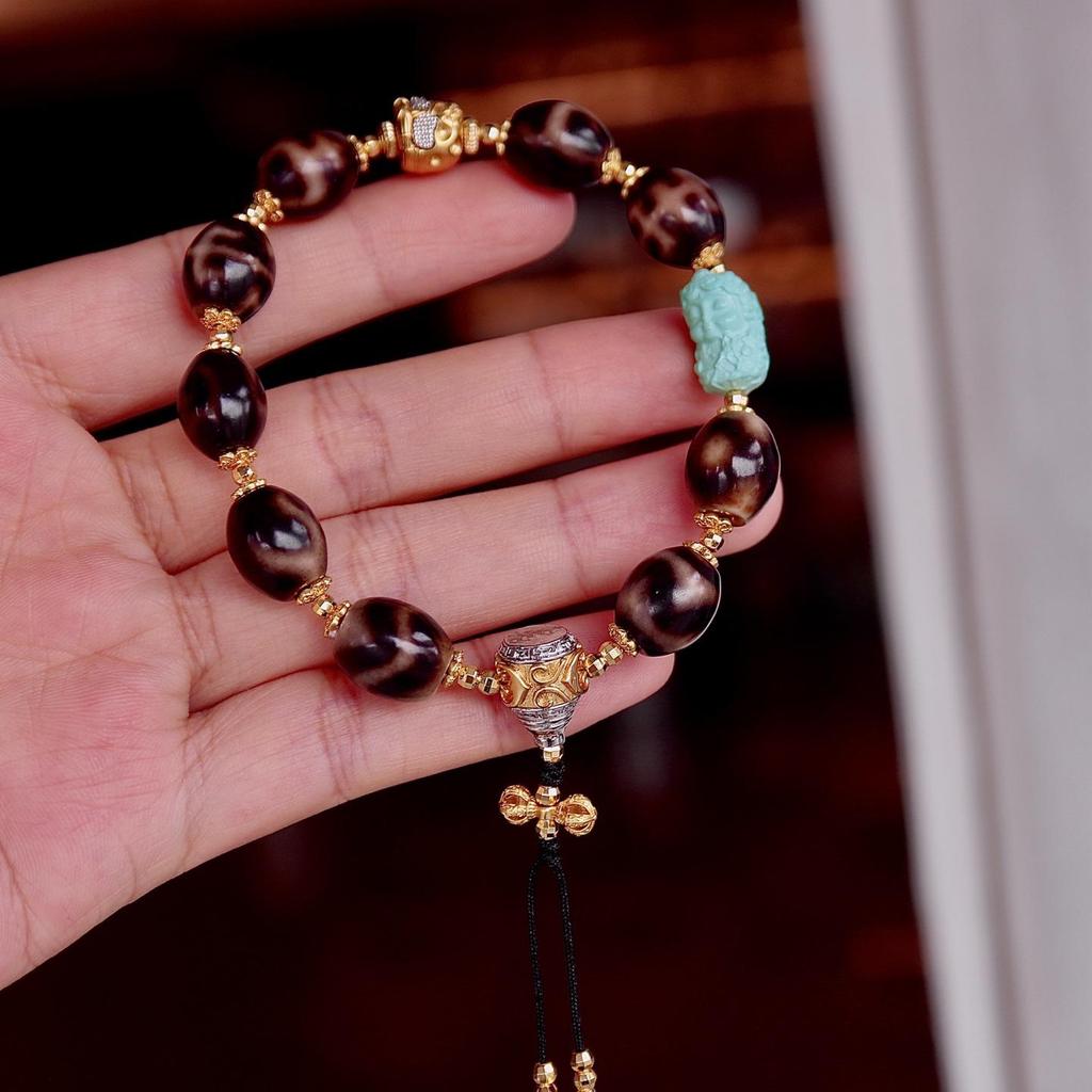 Versatile Multi-Treasure Dzi Bead Bracelet with Tiger Tooth & Agate