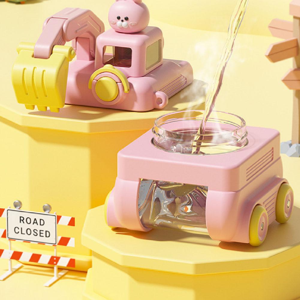 Food Grade Water Container Excavator Cartoon Water Bottle with Adjustable Strap Leak-proof Top Straw Cup for Kids Fun for School