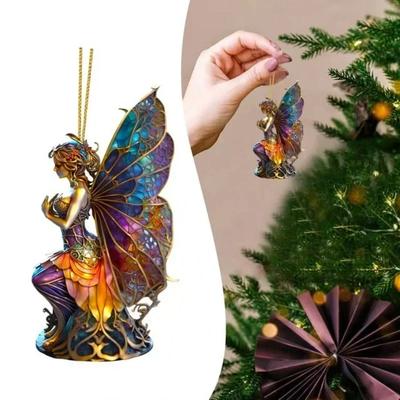 Kerststijl Hanger Feeën Feeën Geschilderde Stijl Bedel Leuk Mysterieus Ornament Boom Geschilderd Glas Raamhanger Feest Decoratie