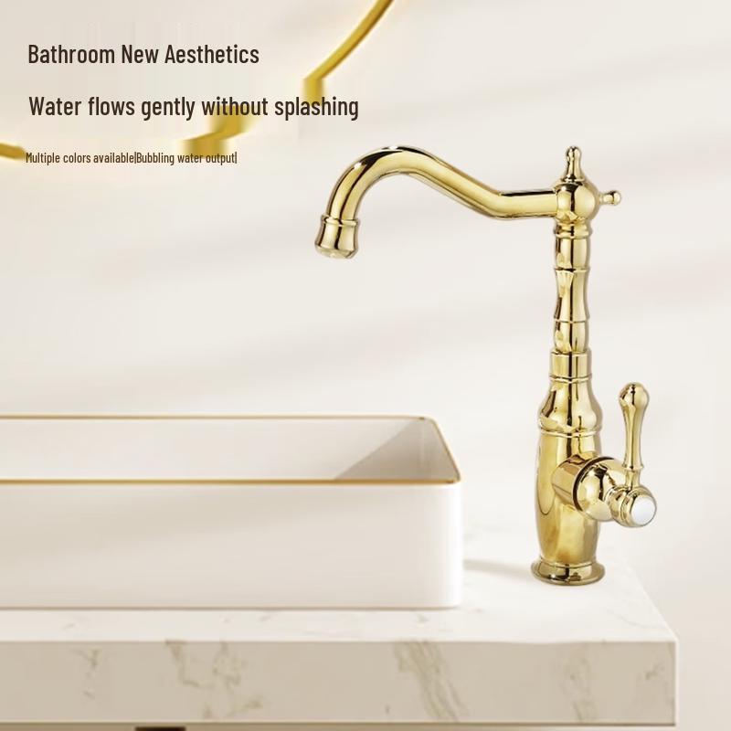 TLXT Zircon Gold All-Copper Bathroom Basin Faucet