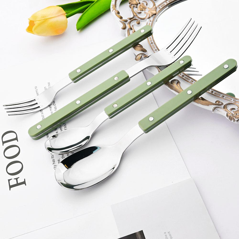 4/16 Stück Acrylgriff Messer Gabel Set Edelstahl Abendessen Besteck Set Grün Silber Westliches Geschirr Heimküche Besteck