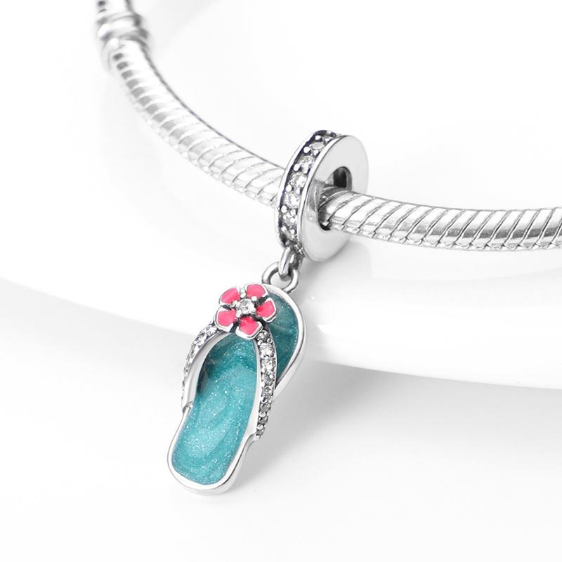 Charm Bead Charms Authentic copper Plated Slipper Cool Summer Pendant Bead Charms Compatible With Bracelets Diy Fine Gift Women Delicate Jewellery