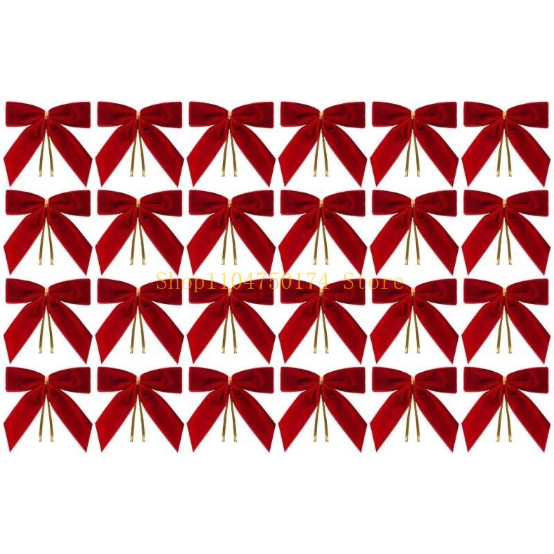24pcs Christmas Tree Bows Velvets Bowknot Decorations for Holiday Parties Butterfly Knot Embellishment Accessories top sale