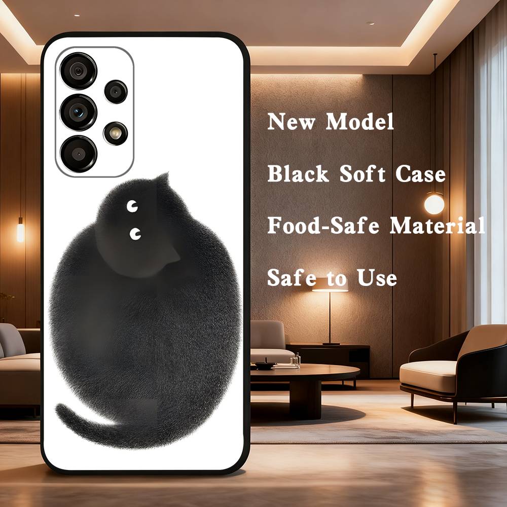 

Hairy Black Cat Phone Case For Samsung Galaxy A73,31,32,72,41,53,52,71,22,5G,Note,J7,8,9 Soft Black Cover SamsungA71 5G