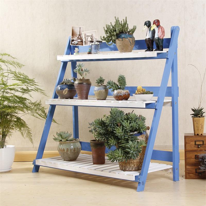 Extra Long Foldable Three-Tier Solid Wood Shelf for Plants, Books, Groceries, DVDs, & More