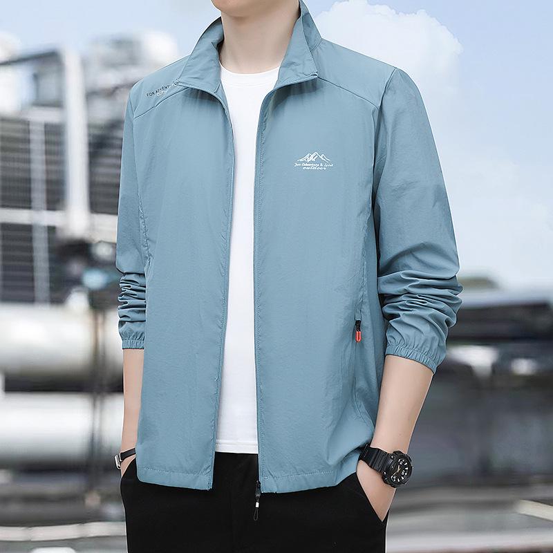 Men's Summer Stand-up Collar Loose Fit Casual Outdoor Windbreaker - Breathable, Hoodless Skin Coat