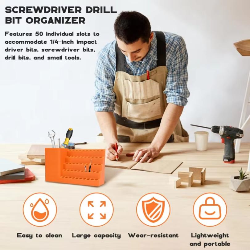 50-Hole Hex Screwdriver Bit Storage Box 1/4 Inch Impact Driver Bit Holder Organizer Durable Tool Box For DIY & Workshop