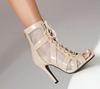 Dames Kant-up Mesh Hoge Hak Jazz Laarzen - Hol Ontwerp en Peep-Toe Dansschoenen, Ook Verkrijgbaar in Grote Maten.