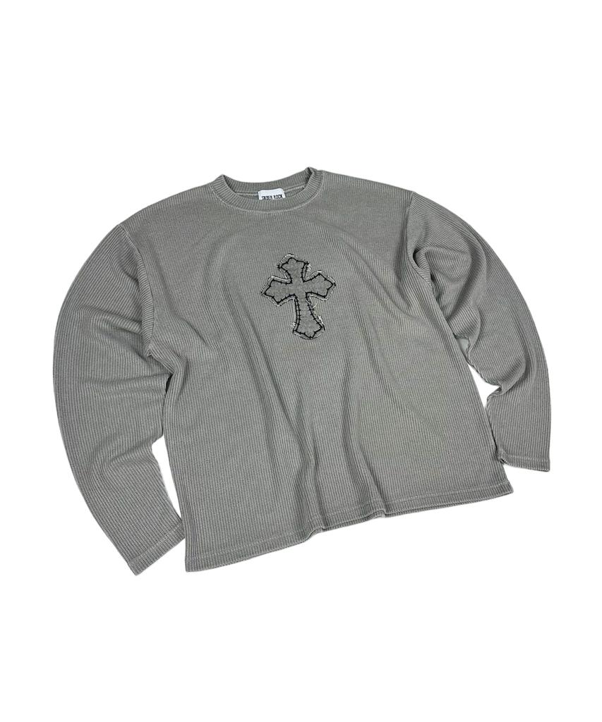 SK8ER ROCK Classic Cross Pigment Oversized Knit ((Gray))