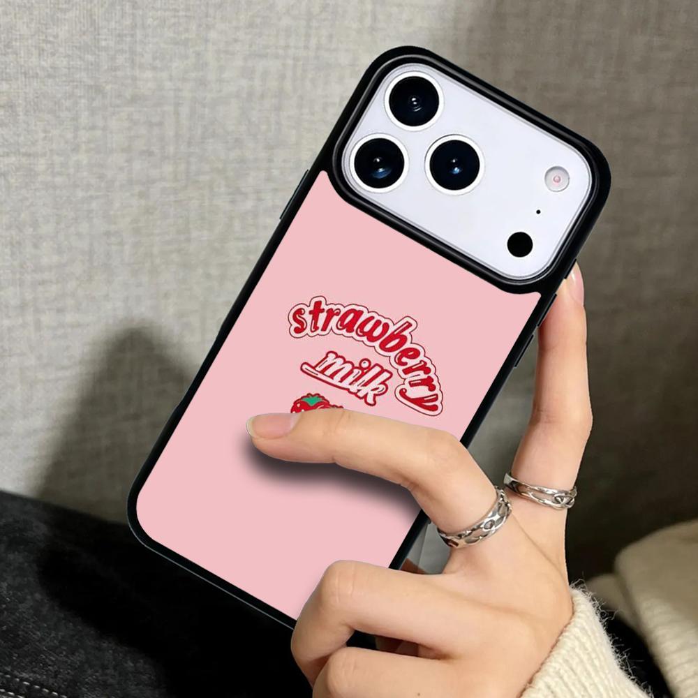 Capa Case for iPhone 17 Air 16 Pro Max 15 Plus 11 13 Mini 14 12 Back Phone Cover Kawaii Strawberry Milk