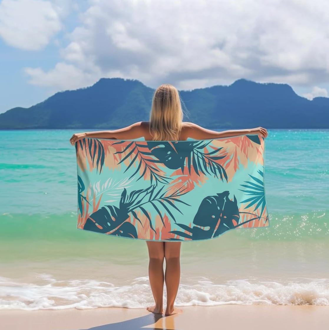 

Colorful Leaves pattern Beach Towel for Family stuffs friends Gifts Quick-Dry For Bath Yoga Tourism Beach GYM Camping Swimming W40*H60(CM)