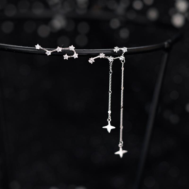Korean Style Silver Color Asymmetric Star Long Tassel Fashion Zircon Drop Earring for Girl Women Birthday Gifts Wholesale