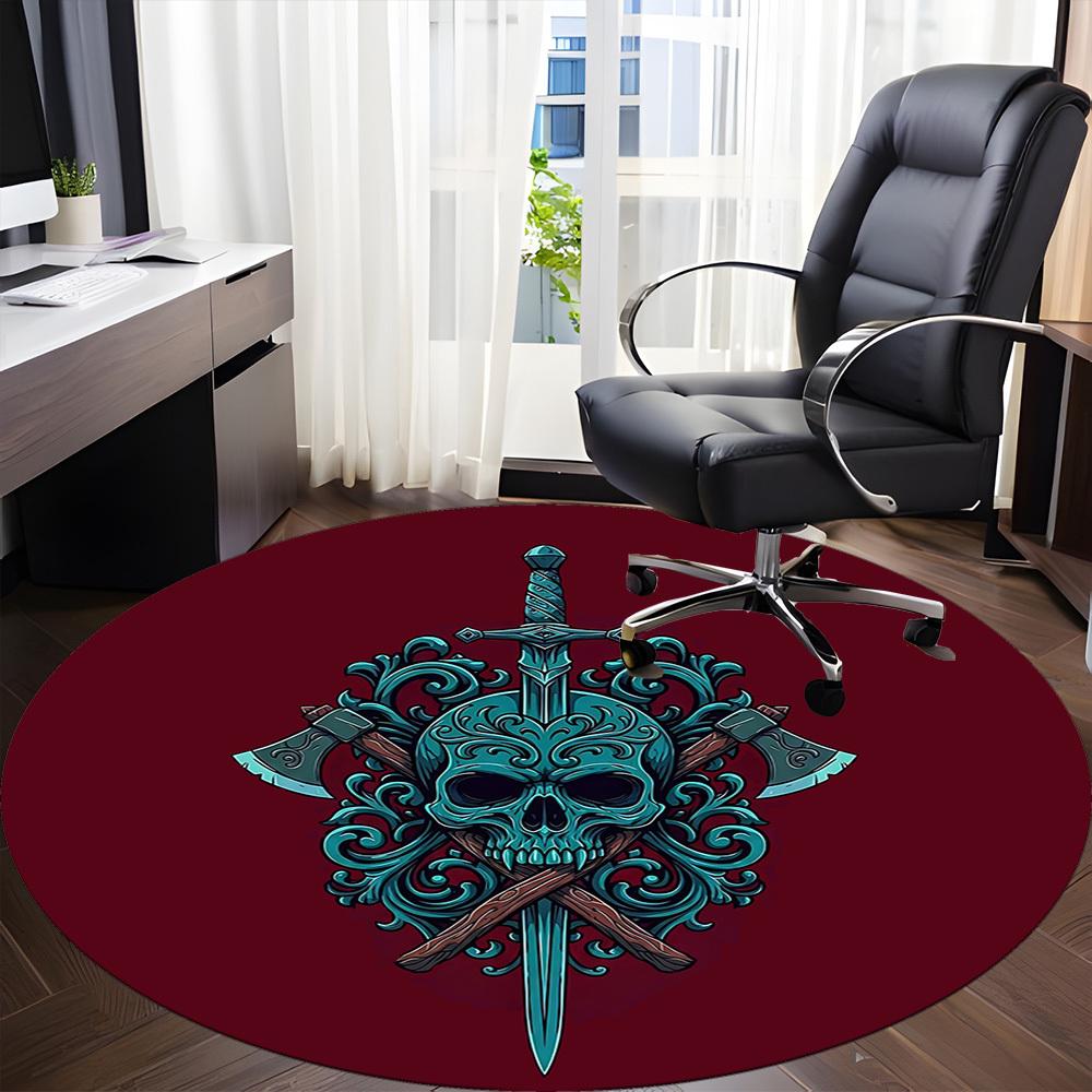 1pc Sword Skull Office Round Area Rug, Under Office Chairs Bedroom Living Room Home Decor, Room Deco, Available in Various Sizes